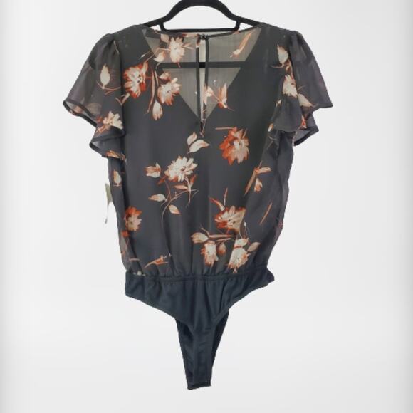 NWT Ash & Violet sexy partly sheer floral v neck bodysuit size small - Picture 4 of 12